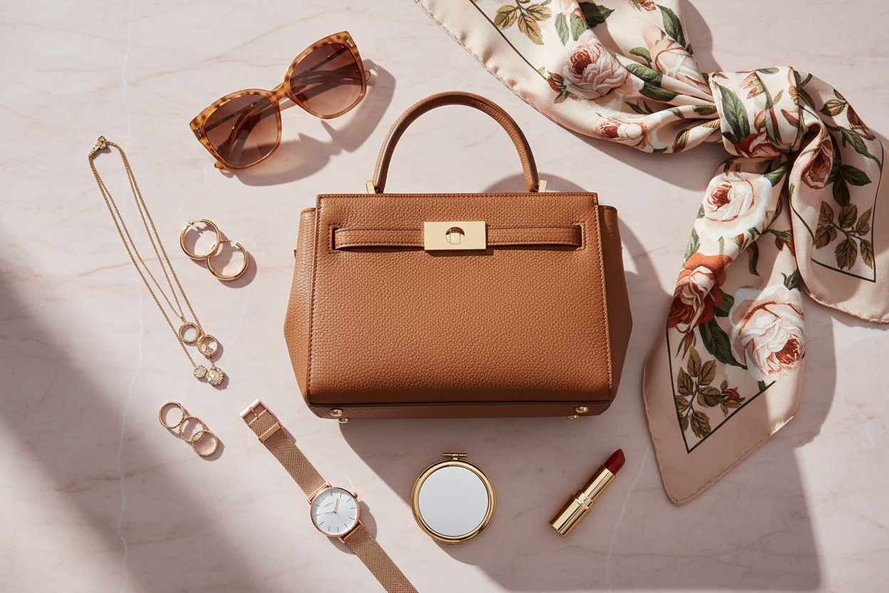 create an amazing image of womens acessories and give the short detai fot that image