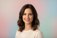 Professional female customer headshot, soft pastel background, minimal fashion styling, warm natural light, elegant and trustworthy appearance, modern women lifestyle brand feel, realistic portrait photography, perfect for online store customer review section